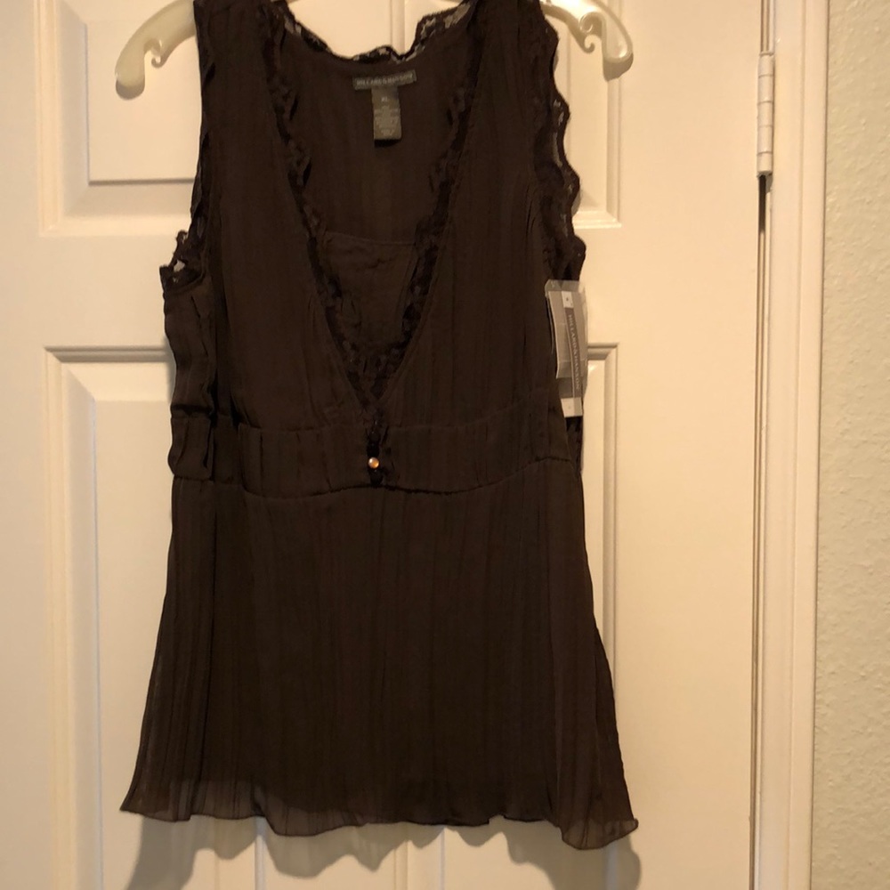 NWT—Brown polyester and lace top.